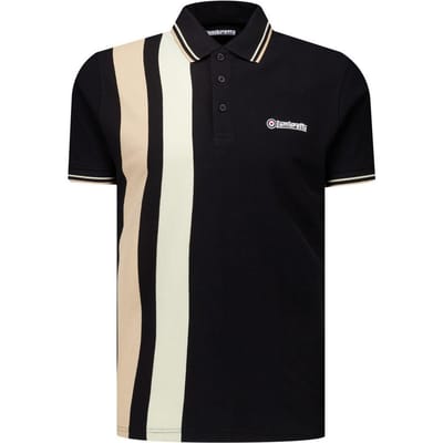 Lambretta Heren Classic Garengestreepte Logo Polo Shirt (Zwart/Nomad)