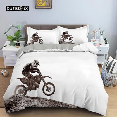 Motocross Beddengoed Set voor Jongens Volwassenen Mannen Off-road Race Motor Beddengoed Beddengoed Enkele Maat King Size Queen Size Polyester Stof Dekbedovertrek EU single(135x200cm)