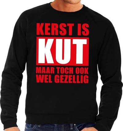 Bellatio Decorations Foute Kersttrui - Kerst is kut - zwart - heren - sweater - kantoor - lange mouwen - kersttruien S