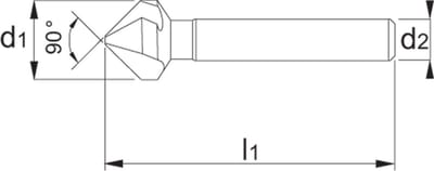 Phantom HSS-E Vari verzinkboor 90°‚ 3 snijkanten‚ TiAlN‚ drievlaks schacht, Ø12,4mm, min/max Ø: 2,8-12,4, l1: 56, d2:8