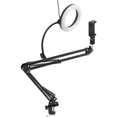 Lumière Annulaire avec Support de Téléphone Suspendu Bras Articulé Support de Téléphone Lumière de Bureau pour Enregistrement Vidéo