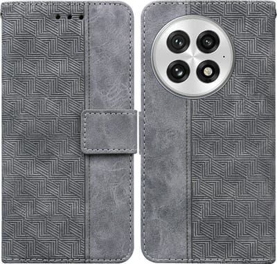 Coverup Hoesje - Geschikt voor OnePlus 13 Hoesje - Coverup Geometric Book Case - Grijs