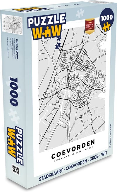 Puzzel Stadskaart - Coevorden - Grijs - Wit - Legpuzzel - Puzzel 1000 stukjes volwassenen - Plattegrond