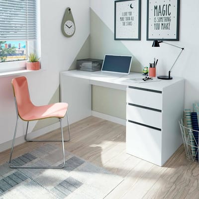 Omkeerbaar Bureau met 3 Laden Wit - Ruimtebesparend Bureautafel voor Thuis of Kantoor
