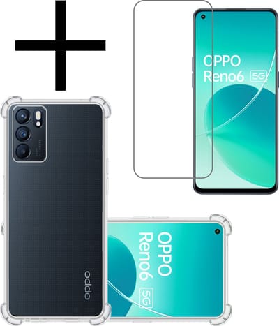 Hoesje - Met Screenprotector - Geschikt voor OPPO Reno 6 - Sterk & Shockproof - Siliconen Case - Back Cover - Telefoon Hoes - Shock Proof - Transparant