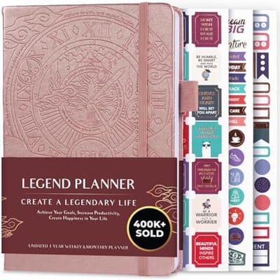 Legend Planner - Deluxe week- & maand lifeplanner om uw doelen te bereiken en om gelukkiger te leven. Organisator Notebook & Productiviteitsdagboek. A5 Hardcover, niet gedateerd - Starten op elk moment + Stickers (Rosé Goud)