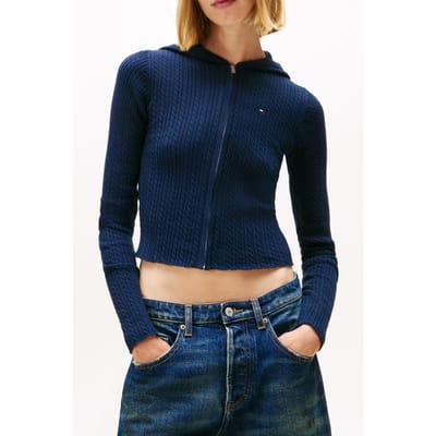 Tommy Hilfiger Essential Zipper Through Hoodie Dark Night Navy Größe: L | Kaputzenpullis Outlet | Damen | Schwarz