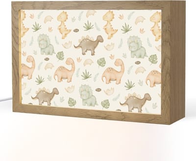 Nachtlampje 30x20 cm - Kinder lampje - Dino - Patroon - Pastel - Tafellamp kinderkamer - Slaapkamer lamp - Bedlamp kinderen - Kinderlampje stopcontact - Wandlamp babykamer - Nachtlampjes