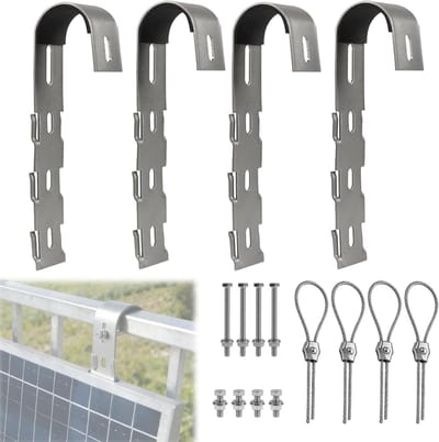 Set van 4 RVS Beugels voor Zonnepanelen - Ideaal voor Balkon, Plat Dak en Handrail, Duurzame Montagebeugels voor Fotovoltaïsche Systemen