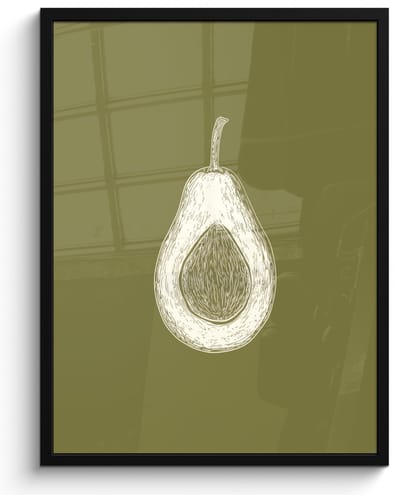 Poster in lijst - Fotolijst 50x70 cm - Posters - Avocado - Minimalistisch - Illustratie - Groen - Posterlijst zwart - Decoratie - Wanddecoratie woonkamer - Muurdecoratie slaapkamer