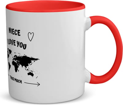 Akyol - niece i love you this much koffiemok - theemok - rood - Nicht - geweldige nicht - liefste nicht - verjaardag - cadeau - kado - bedankje - geschenk - 350 ML inhoud