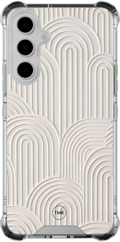 Shockproof hoesje geschikt voor Samsung Galaxy A54 - Sand curves - Schokbestendig - Verhoogde randen - TPU case - Extra Sterke Back Cover - Geometrisch patroon - Transparant, Beige