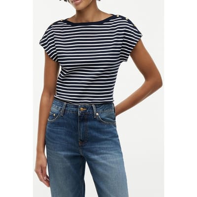 Tommy Hilfiger Gold-tone Button Boat Neck T-shirt Breton Dark Night Navy/ca Größe: XS | Hemden Outlet | Damen | Schwarz