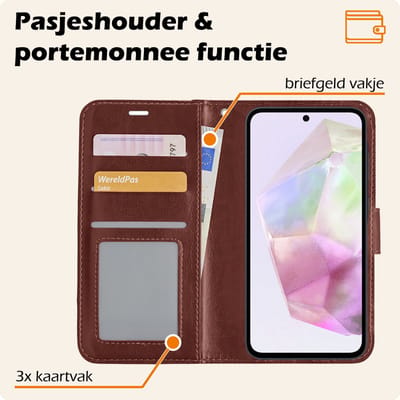 Hoes - Met Pasjeshouder - Geschikt voor Samsung Galaxy A36 - Luxe Bookcase Portemonee - Flip Case - Kunstleer Book Case - Flipcase - Book Cover - Walletcase - PortemonneeHoes - Bruin