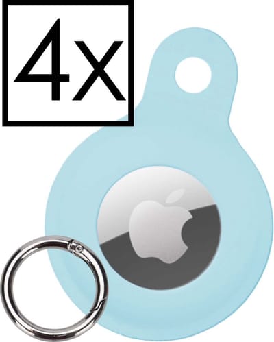 Hoesje Geschikt voor Apple AirTag-Sleutelhanger Houder Siliconen Hoes - Hoes Geschikt voor Apple AirTag Hoesje - Lichtblauw - 4 PACK