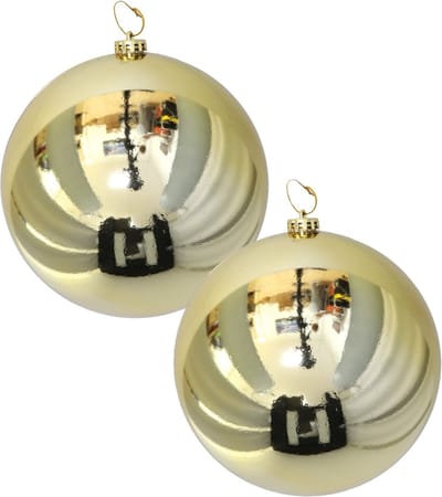Gerimport Grote decoratie kerstballen - 2x - goud - 15 cm - kunststof - glimmend - kerstversiering