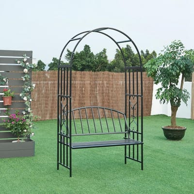Tuinboog Pergola met Bank voor Klimplanten - Zwart Metaal 205x114cm