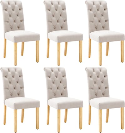 Fluwelen eetkamerstoel set van 6 met eiken poten - chroom knocker - slaapkamerstoel Keukenstoel Woonkamer loungestoel - beige