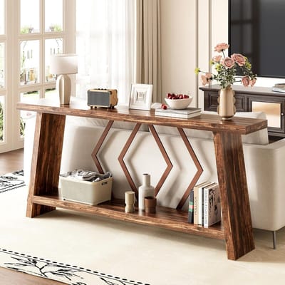 LITTLE TREE Consoletafel 180 cm - Lange Banktafel - Landelijk - Met Plank - Voor Woonkamer & Gang