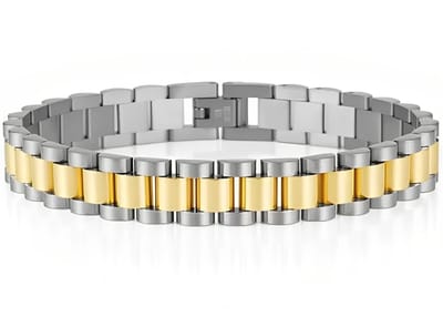 Heren Armband Presidential - Horlogeband Stijl - Zilver / Goud kleurig - Staal - 10mm - Schakelarmband - Armbanden - Papa Cadeau Voor Mannen - Vaderdag