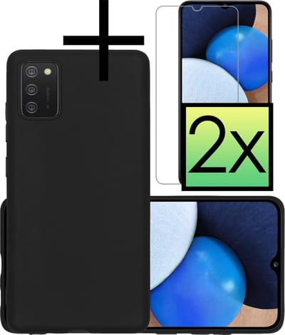 Hoesje - Met 2x Screenprotector - Geschikt voor Samsung Galaxy A02s - Sterk & Shockproof - Back Cover - Siliconen Case - Telefoon Hoes - Zwart