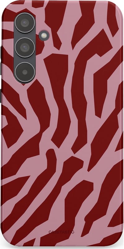 Casetastic Hoesje Geschikt voor Samsung A55 - Stijlvolle Beschermende Duo-layer Case - Rode Roze Framboos Zebra Strepen