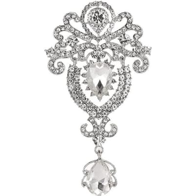 Temperament Heren en Dames Broche Mode Glas Zijden Sjaal Gesp Kroon Kristal Jas Speld Kraag Speld gray