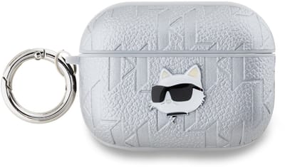 Karl Lagerfeld, Hoesje geschikt voor AirPods Pro 2 - Choupette Gegaufreerd Patroon, Zilver