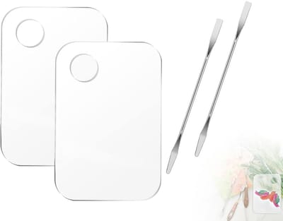 Dailygoods- Make-uppalet 2 Stuks - Mengpalet Transparant Acryl - Cosmetica-Palet - Dienblad voor Cosmetica - Inclusief 2 Spatels - Hoge Kwaliteit