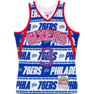 Basketbaltanktop voor heren Nba Teamwrap Swingman Jersey Hardwood Classics No 3 Allen Iverson 1996-97 Phi76e blauw
