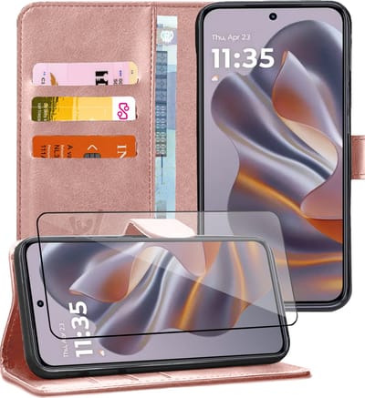 Hoesje geschikt voor Motorola Edge 50 Neo / Edge 60 Neo / Thinkphone 25 - Screenprotector Glas - Portemonnee Book Case Rosegoud