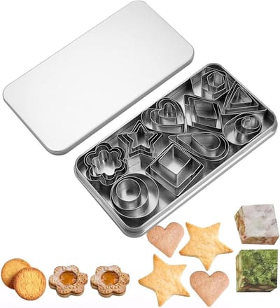 Mini Koekjesuitsteekvormen Set van 30 Stuks - RVS Geometrische Vormpjes voor Suikerkoekjes en Taarten