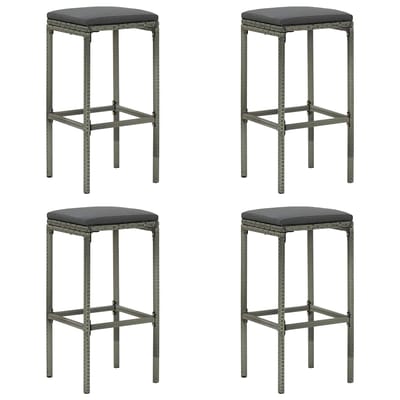 vidaXL - Barkrukken - met - kussens - 4 - st - poly - rattan - grijs