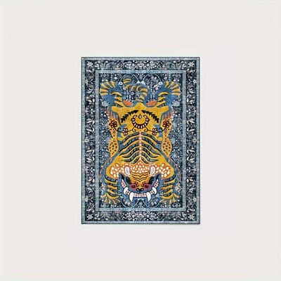 Tapis Tigre Tibétain Lavable Fond Tigre Tibétain Style Ethnique Persan Cuisine Salon Chambre Tapis de Zone Lavable 120*160cm