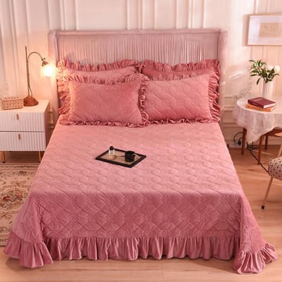 Zachte fluwelen dikke winterbedovertrek Ruffle bed Plaid Linnen Bedsprei op het bed deken quilt Bedspreien voor tweepersoonsbed laken cover 250x270cm