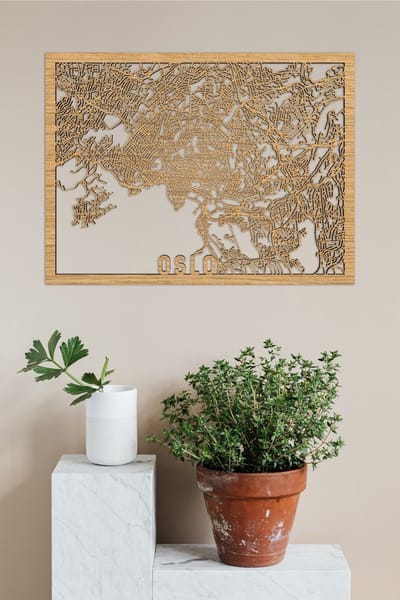 Houten Stadskaart Oslo Eikenhout 100x75cm Wanddecoratie Voor Aan De Muur City Shapes