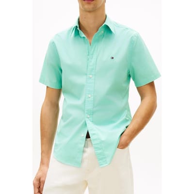 Tommy Hilfiger Flex Poplin Solid S/s Shirt Arctic Aqua Größe: XXL | Casual hemden Outlet | Herren | Cyan