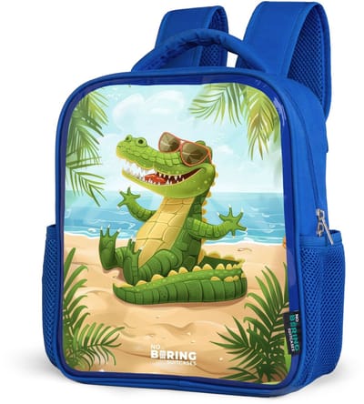 NoBoringSuitcases.com® - Rugzak blauw - Schooltas jongens - Krokodil op het strand - Kinder rugtas jongen - Boekentas kind - Kinderrugzak voor school - Schoolrugzak