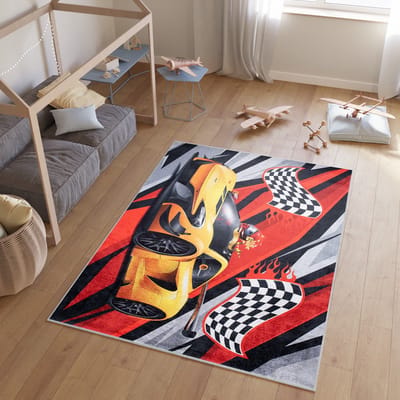 Tapiso Emma Vloerkleed Kinderkamer Race Jongen Tapijt Rood Speelmat- 80x150
