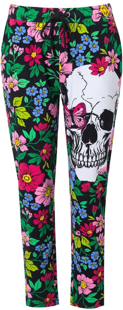 Angel of Style - Dames - Joggingbroek rechte pijp bloemen/doodshoofd - Zwart - Maat 44