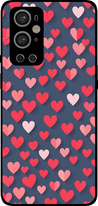 Smartphonica Telefoonhoesje Geschikt voor OnePlus 9 Pro met Roze en Rode Hartjes Opdruk - TPU Backcover Case With Rosé and Red Heart Design geschikt voor OnePlus 9 Pro