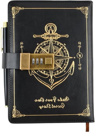 Dagboek met slot B6 (17,5 x 12,5 cm), 244 pagina's, afsluitbaar notitieboek van PU-leer met pen en bladwijzer, ideaal voor persoonlijke notities en geheimen, perfect voor vrouwen, mannen en tieners, zwart