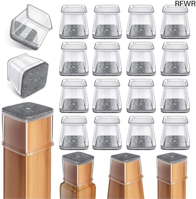 RFWR® Vierkante Stoelpootdoppen - 24 Stuks Siliconen Beschermers met Vilt voor Houten Vloeren