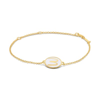 New Bling 9LA-20058-W Zilveren Armbandje met Letter - W - Ovaal - 12x8,6mm - Wit - Zilver - 16+2+3cm - Verguld/Goud op Zilver