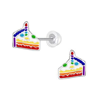 K3 - zilveren oorstekers - regenboog taart - 8mm