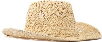 KIMU® Cowboyhoed Gevlochten Strohoed Beige - Lichtbruine Stro Cowboy Western Rieten Hoed Dames Heren - Cowgirl Raffia Riet Yellowstone Festival
