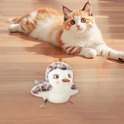 longziming -Interactief Katten Speelgoed - Realistisch Pluche Vogel - 3 Bewegingsmodi - Oplaadbaar via USB - Zacht & Veilig - Wasbaar - Voor Jachtinstinct & Beweging - Grijs