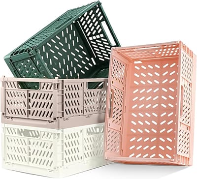 4-delige vouwkist, stabiele kunststof vouwboxen, 42 x 28 x 16 cm vouwbare opbergmand, stapelbaar set vouwboxen voor opslag in keuken, slaapkamer, werkkamer, kantoor, tuin (grijs+donkergroen)