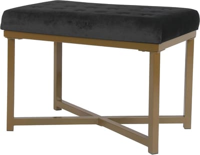 Fluwelen Poef - Zitbankje Voetenbank - Extra Zitplaats - Luxe Metalen Basis - 61x40x44cm - Zwart