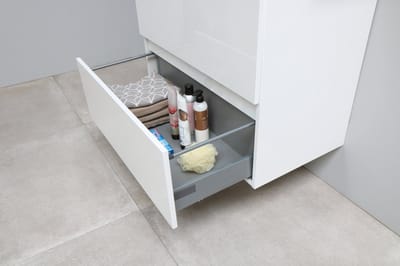 Basic Start 39 badmeubelset met greeploze wastafelonderkast met 2 lades en acryl wastafel met 1 kraangat 60 x 39 cm, ice white